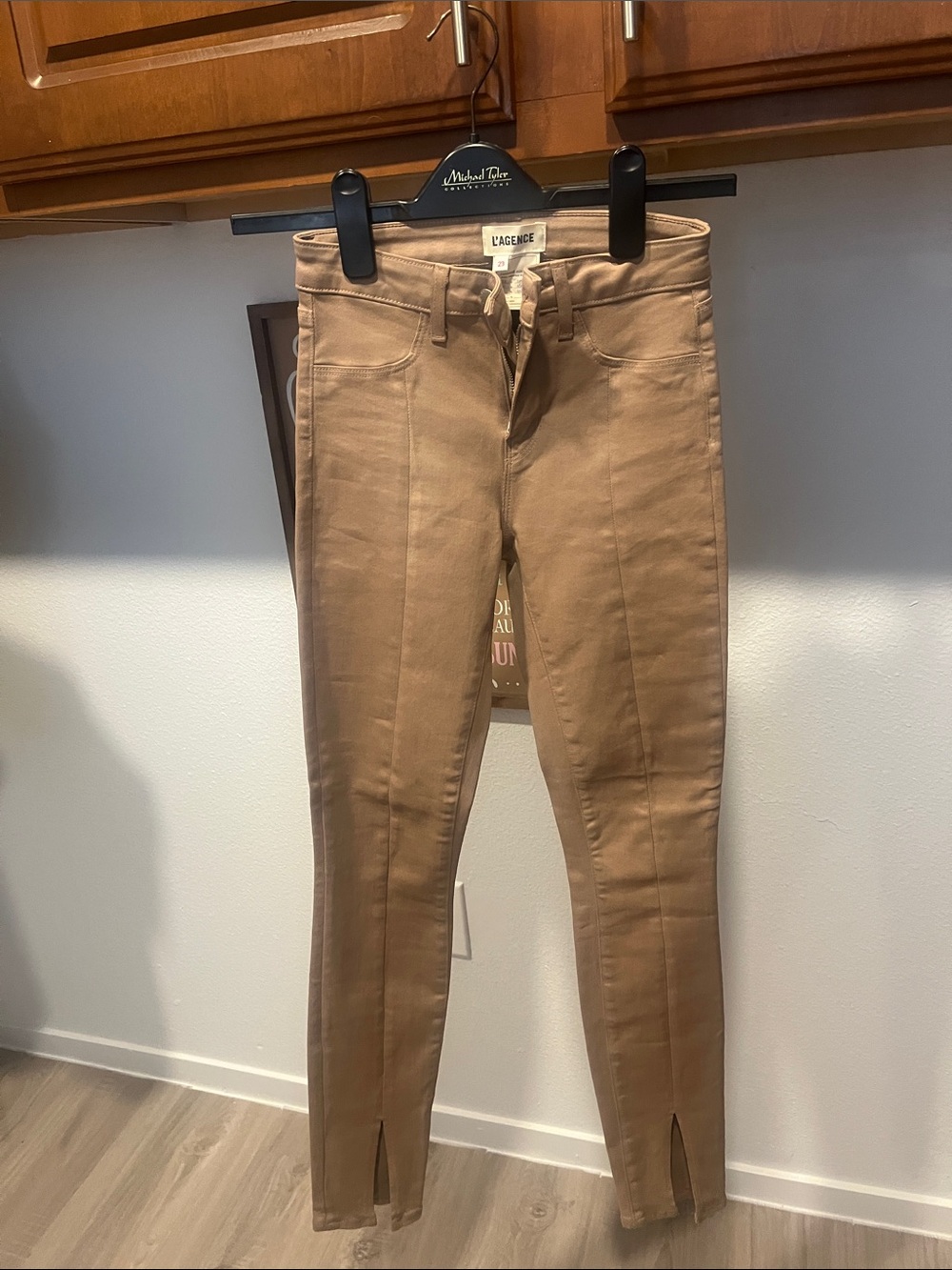 L'AGENCE Women's Camel/Tan Skinny Jeans with Ankle Slit